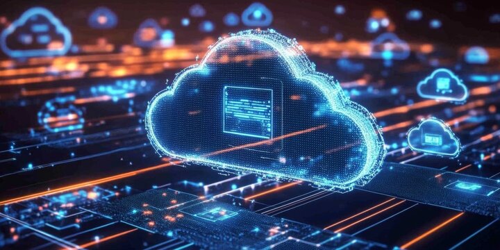 A computer showcasing cloud technology.