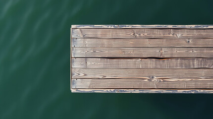 Wooden dock extending over water. Concept of tranquility, nature, and relaxation.