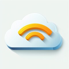 Stylized cloud symbol with wireless signal in vibrant yellow, representing cloud technology and connectivity.