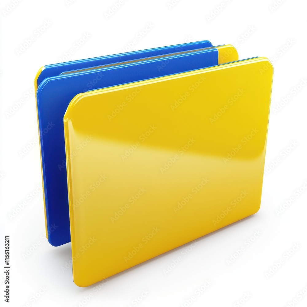Poster a vibrant stack of blue and yellow file folders, symbolizing organization and efficiency in the work