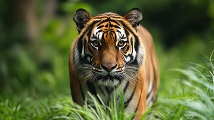 Fototapeta premium Majestic Tiger in Lush Green Grass