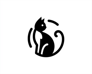 Cat logo vector. Silhouette simple. Flat style. Black cat icon logo. Logo design template. Vector illustration.