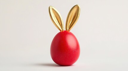 Obraz premium Red egg with golden rabbit ears, Easter concept on a white background