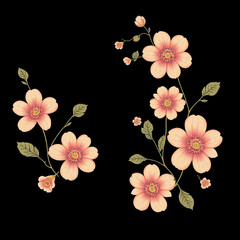 Delicate Floral Design, Peachy Pink Flowers, Vintage Style