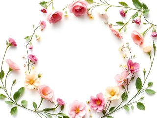 Circle floral frame isolated on white background