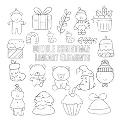  DOODLE CHRISTMAS Lineart Elements hand drawn line art elements doodle black