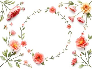 Circle floral frame isolated on white background