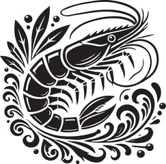Obraz premium black Shrimp logo vector, Shrimp vector icon, Shrimp vector art illustration, Shrimp silhouette vector black and white