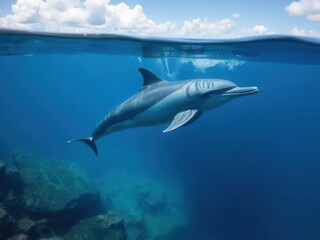 Obraz premium A dolphin is swimming in the ocean