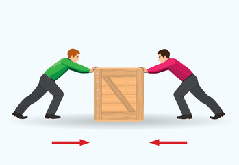 Newton's Laws and Practices. Physics thrust and movement. Principle of Inertia. Action-Response Principle. The acceleration of the object and the applied force. Box Push-Force, Power, Visual, Experime