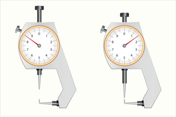 Physics, Temperature, degrees Celsius. Celsius, Fahrenheit thermometers. Round thermometer on white background. Circular metal thermometer. 
