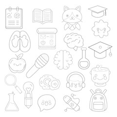 SLP, doodle vector icons. Speech Language Therapy Doodle Icons Clipart. Education Set Hand Drawn Line Art