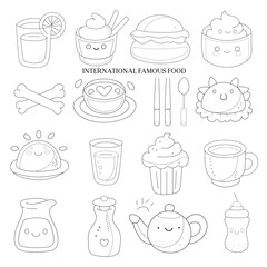 JAPANESE FOOD art icons. Japan Food Restaurant Items vector Icons Clipart  Hand Drawn Line Art.