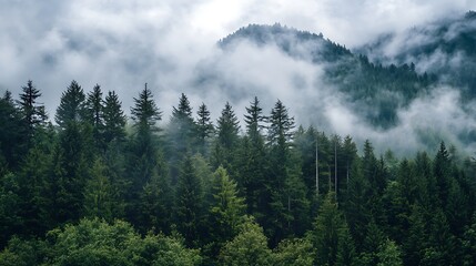 Obraz premium Misty Mountain Forest Landscape