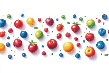Obraz premium Colorful Fruit Border, Fresh Berries and Apples