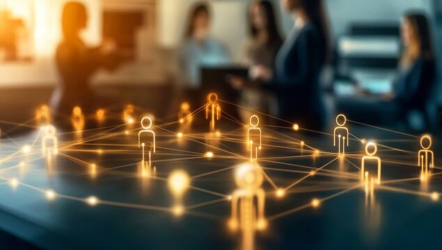 Professionals collaborating at a modern office table.