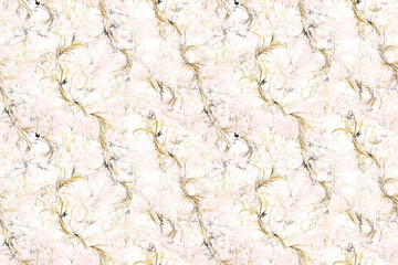Delicate floral pattern with pastel-colored flowers and textured details on a white background. Ideal for vintage-inspired designs.