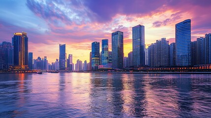 Obraz premium Cityscape Sunset Skyline Reflection