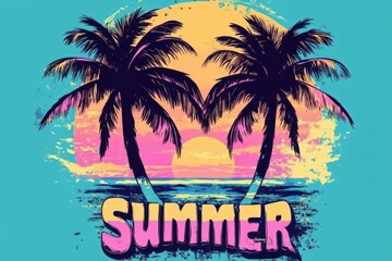 Obraz premium Retro 80s aesthetic showcasing summer vibes with pastel colors.