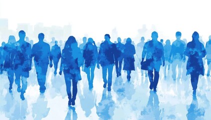 Artistic depiction of uniformity in a crowd with a serene color palette.