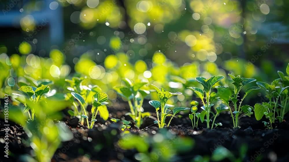 Poster a small vegetable garden features plants arranged in a way that imitates the interactions between qu