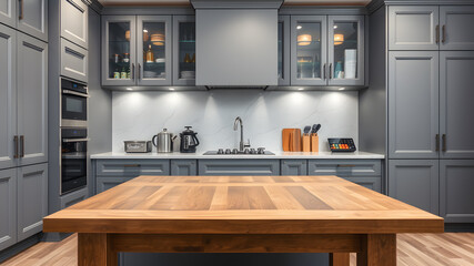 Modern kitchen and table. Generative AI