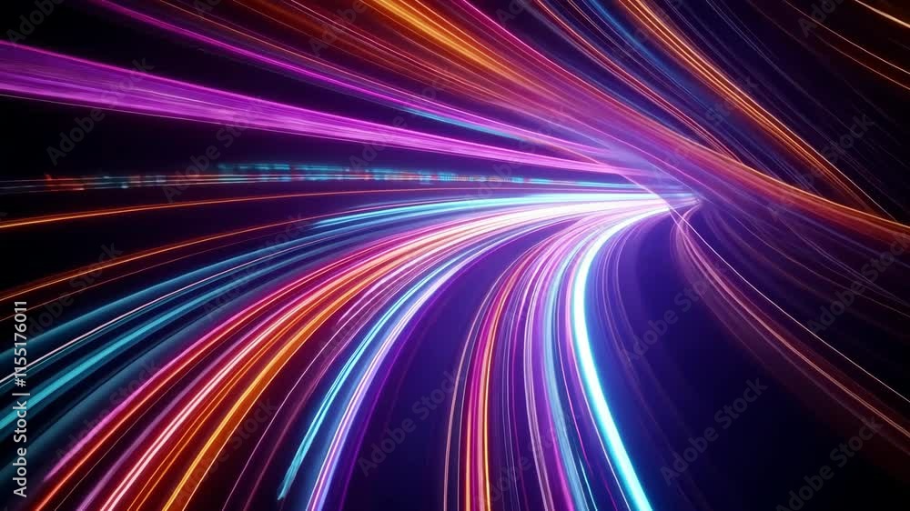 Poster dynamic and colorful light trails in motion creating abstract and futuristic background