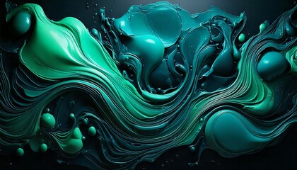 Obraz premium A High-Resolution Abstract Design of Liquid-Like Organic Shapes in Gradient Hues of Emerald Green
