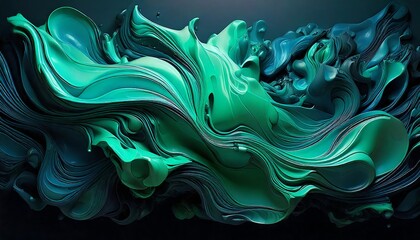 Obraz premium A High-Resolution Abstract Design of Liquid-Like Organic Shapes in Gradient Hues of Emerald Green