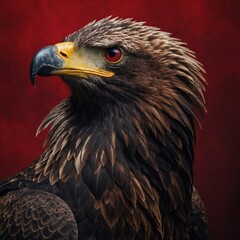 Obraz premium An eagle drawn in black ink with a dramatic red background.