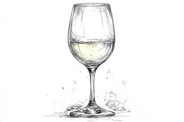 Sketch of Wine Glass with White Wine