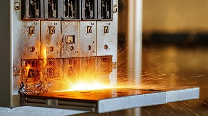 Electrical panel short circuit generating sparks and flames