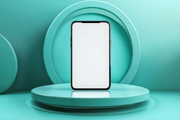 a green phone mockup, levitating in the air with a light grey background
