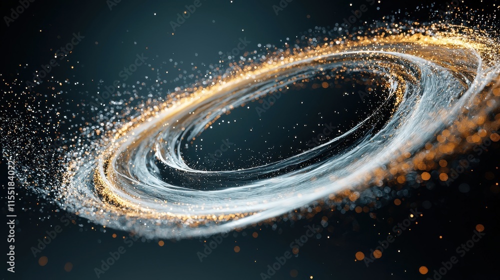 Poster a stunning abstract swirl of light and particles, resembling a cosmic spiral, creating a sense of mo