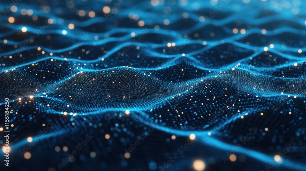 Poster abstract digital waveform: blue data stream visualization
