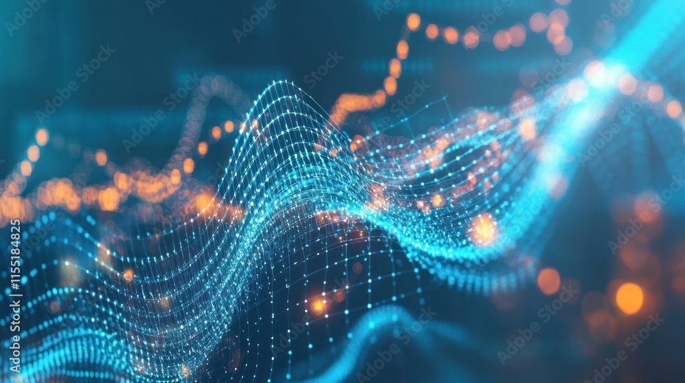 Poster abstract digital waveform: a mesmerizing visualization of interconnected data points forming a dynam