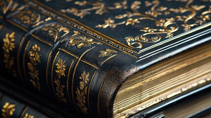 Detailed Leather Bound Book with Gold Embossing