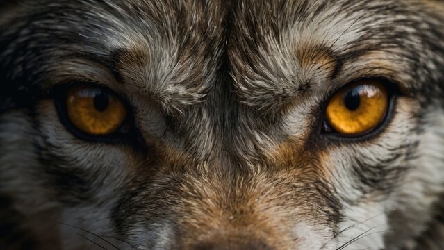 Beautiful close up shot of an eye of a grey wolf. Animal wildlife macro eyes photography. Canis lupus.	