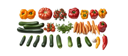Various types of vegetables isolated on white background
