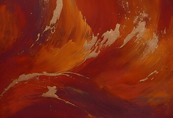 Golden Flow Abstract Art with Warm Tones of Burnt Orange, Wine Red, and Caramel Brown and Metallic Gold Strokes