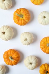 Beautiful autumn composition with pumpkins, top view