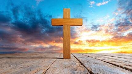 A photostock of a warm glowing cross standing tall against a dark and stormy sky, radiating faith and spiritual resilience. High Quality