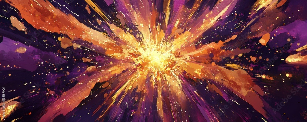 Poster bright explosion of light and color expanding in the universe