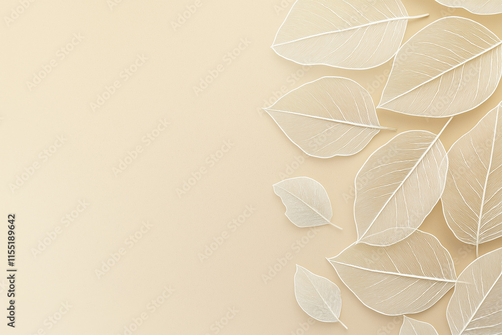 Aufkleber abstract banner with composition of white leaf patterns on a soft beige background. ideal for modern