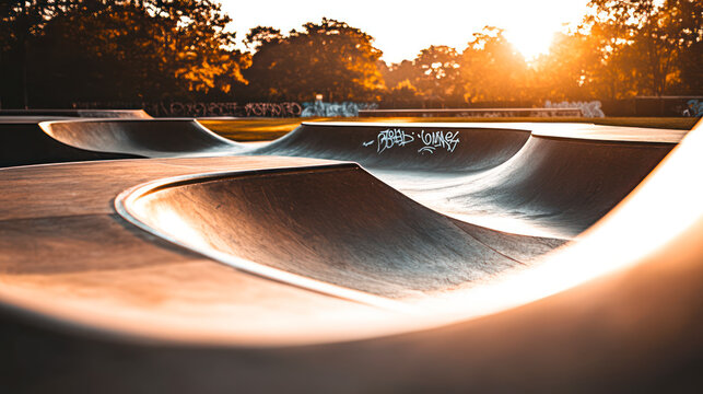 Outdoor skatepark equipment, sunny weather