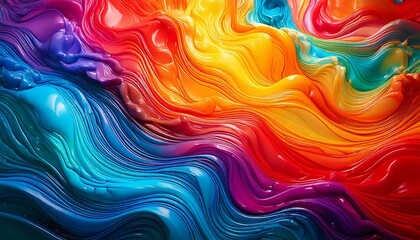 Fototapeta premium Vibrant Streams of Liquid Rainbow Hues Forming Organic Shapes and Fluid Transitions
