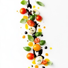 Vibrant caprese salad with fresh mozzarella and basil. Featuring colorful tomatoes and balsamic drizzle