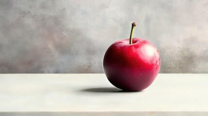Fresh Red Plum on Neutral Surface