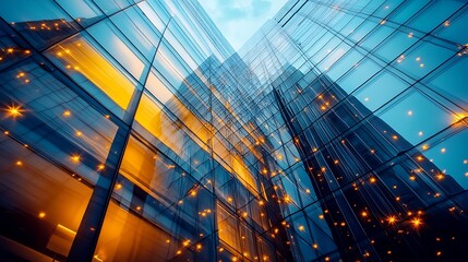 Fototapeta premium Modern Glass Skyscraper at Night