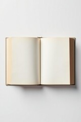 Fototapeta premium An open book with a blank page on a white background, potential, empty space, blank page